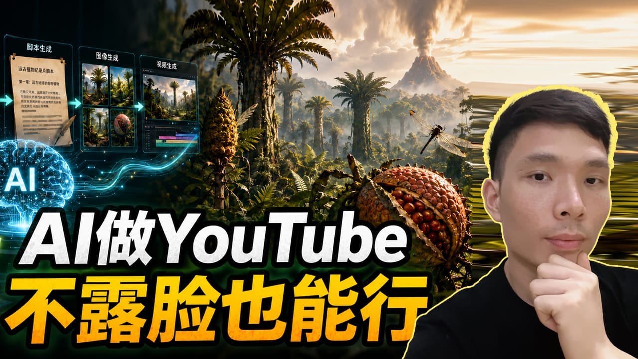 普通人如何用AI做YouTube频道？不露脸远古动植物纪录片视频制作教程